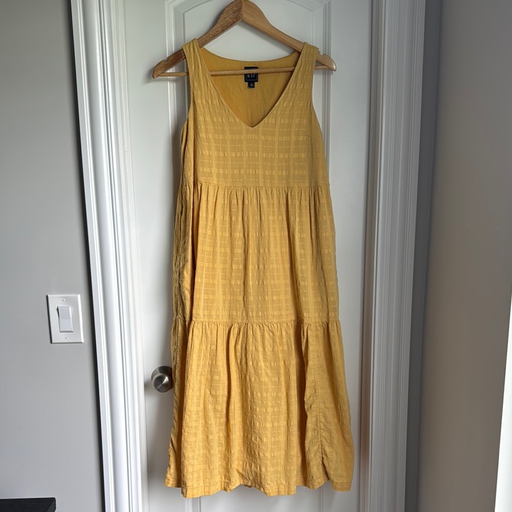 Gap women’s yellow tiered long summer dress, size XS